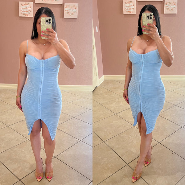 SUSANA Mesh Bodycon Dress- baby blue