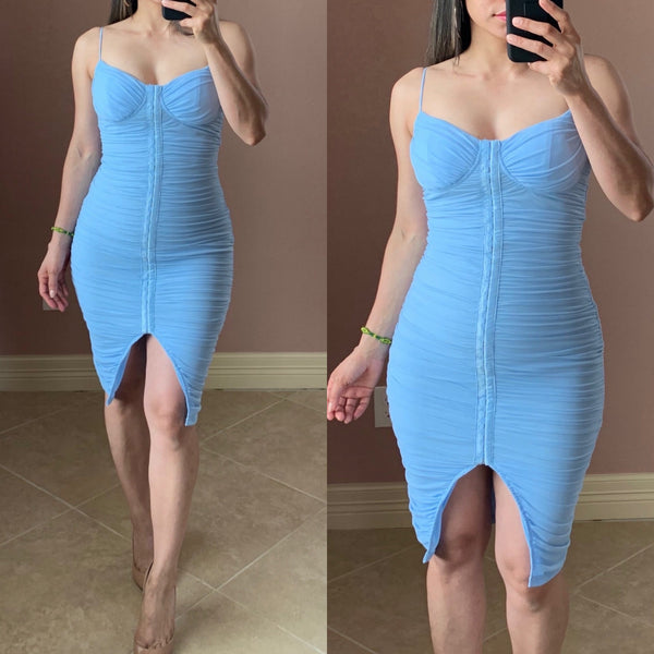 SUSANA Mesh Bodycon Dress- baby blue