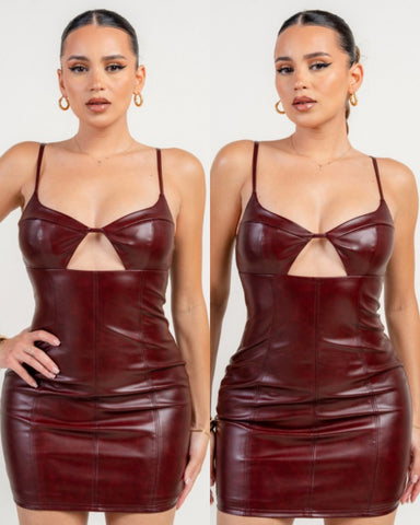 Rosalia Faux Leather dress- wine
