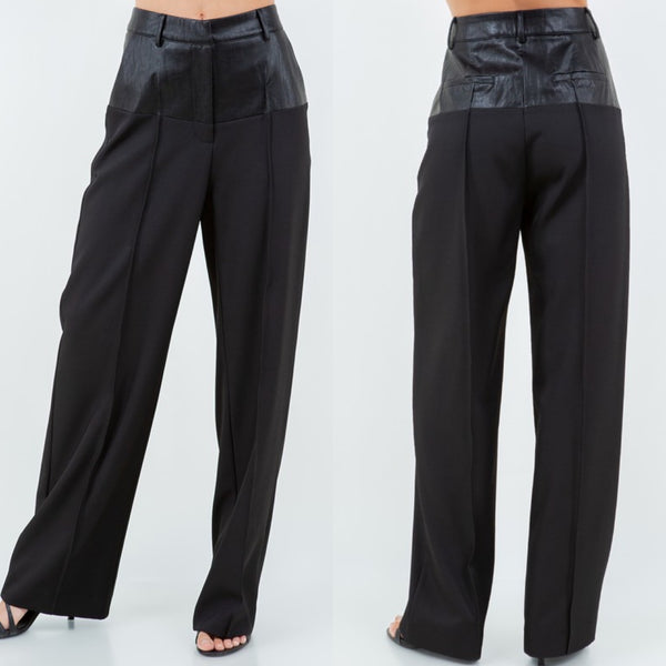 Yadira Contrast PU Waist Pants