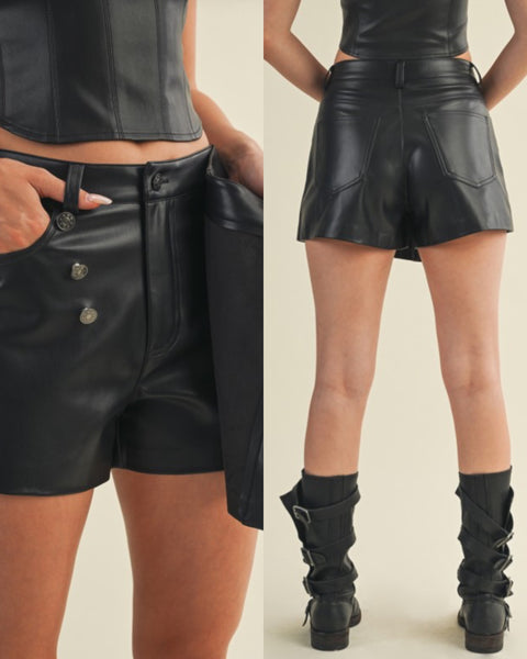 Terri Faux Leather Skort -black