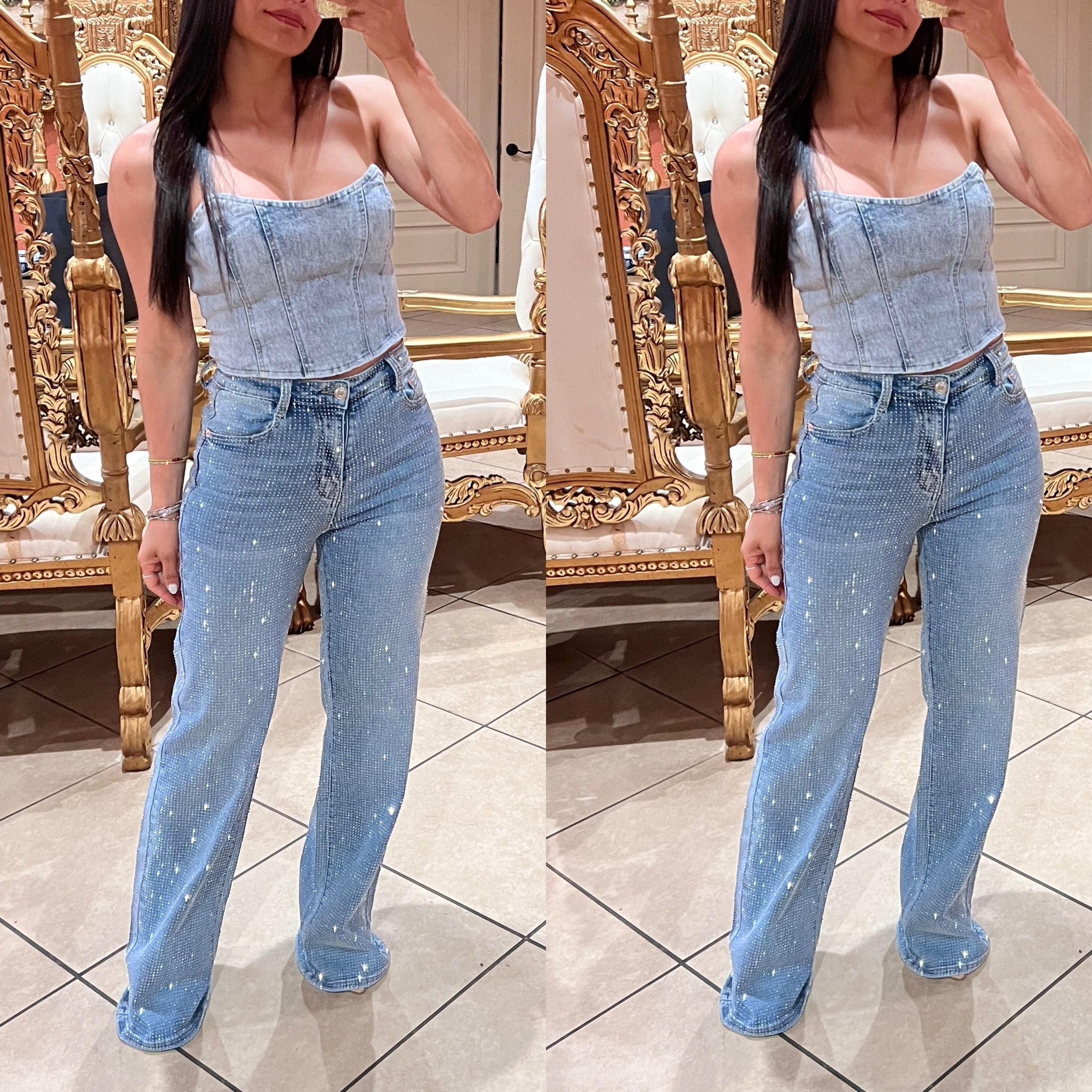 Anabel Rhinestone Wide Leg Jeans