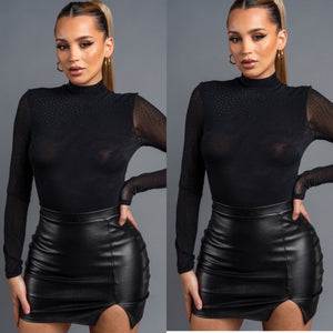 Belinda Rhinestone Bodysuit-black