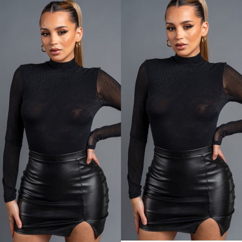 Belinda Rhinestone Bodysuit-black
