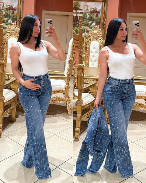 Giselle Rhinestone Wide Leg Jeans