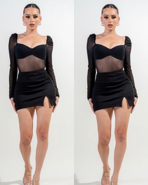 Jennifer Rhinestone Mesh Bodysuit- black