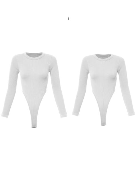 Basic Ribbed Wash Long Sleeve Bodysuit- white
