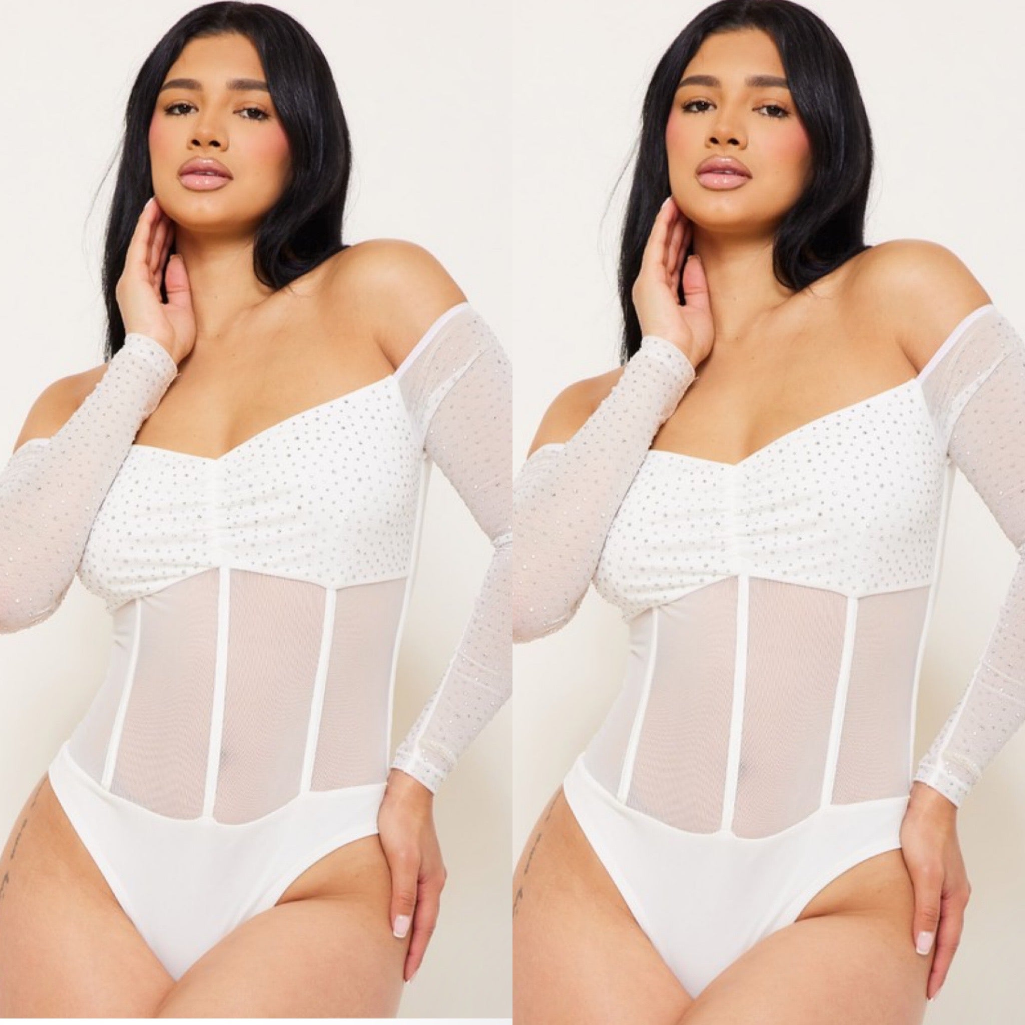 Vilma Rhinestone Bodysuit-ivory