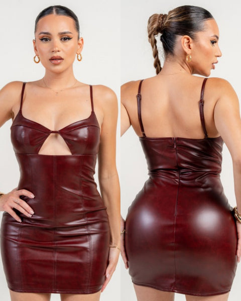 Rosalia Faux Leather dress- wine