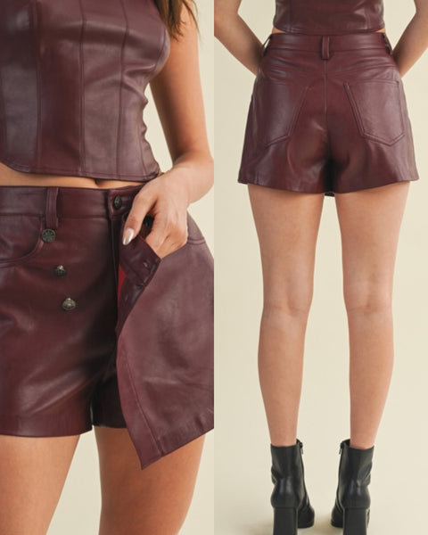Terri Faux Leather Skort -wine