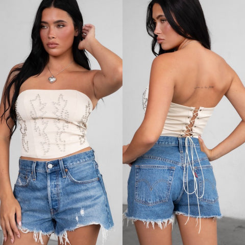 Beckee Corset Top- oatmeal(rhinestone)