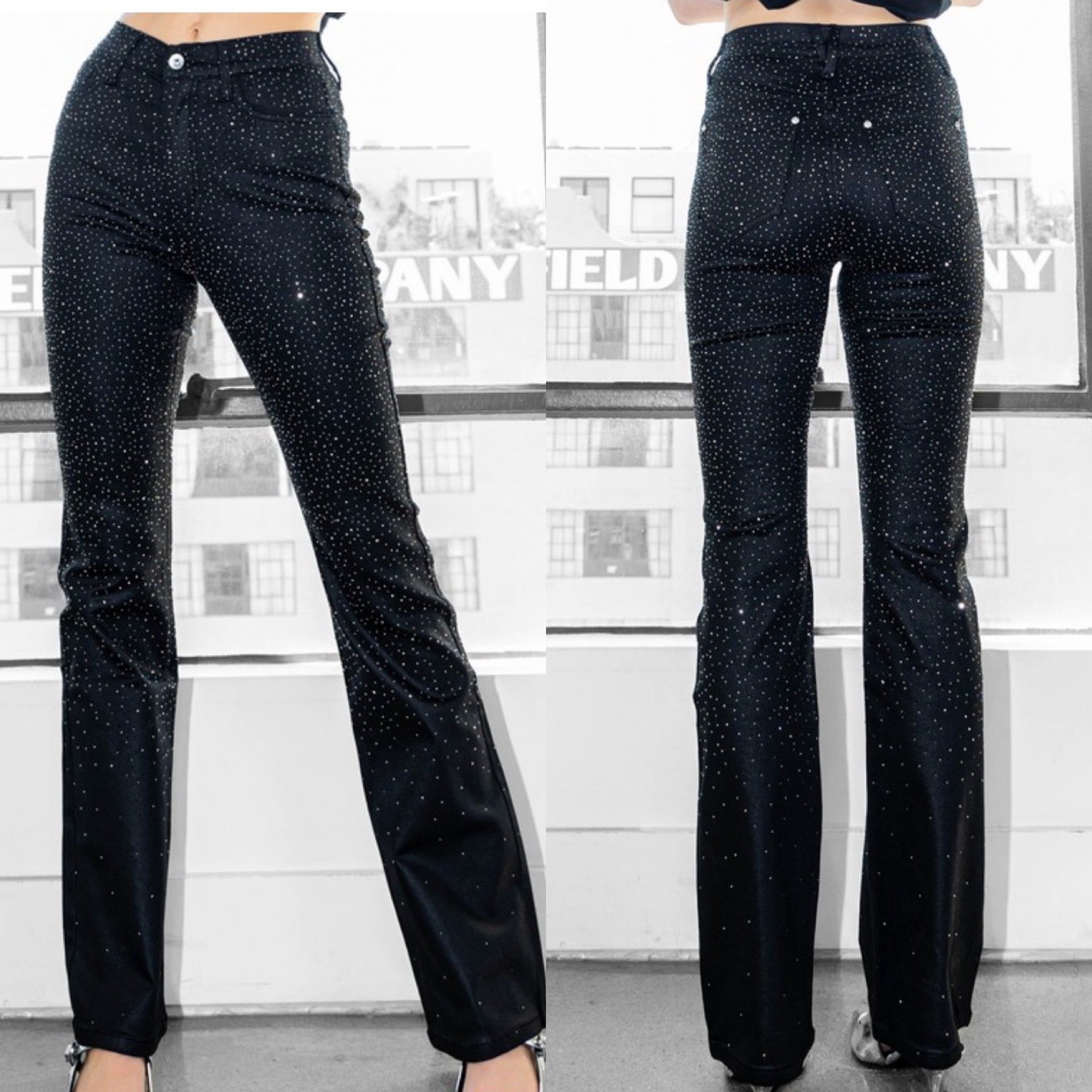 Lina Coated Black Rhinestone Jeans