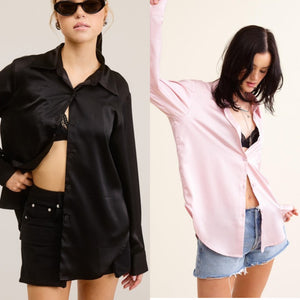 Angela Satin Blouse -black
