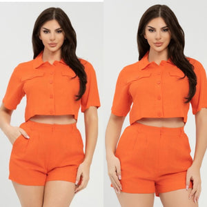 Rebeca Linen Shorts Set -orange