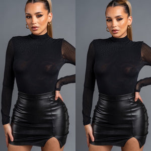 Belinda Rhinestone Bodysuit - black