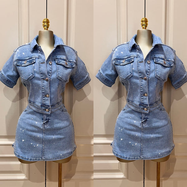 Anabel Rhinestone Short Sleeve Jacket- gray