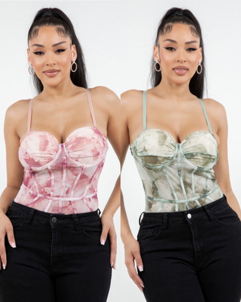 Ellis Print Mesh Rhinestone Bodysuit