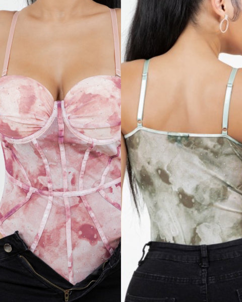 Ellis Print Mesh Rhinestone Bodysuit