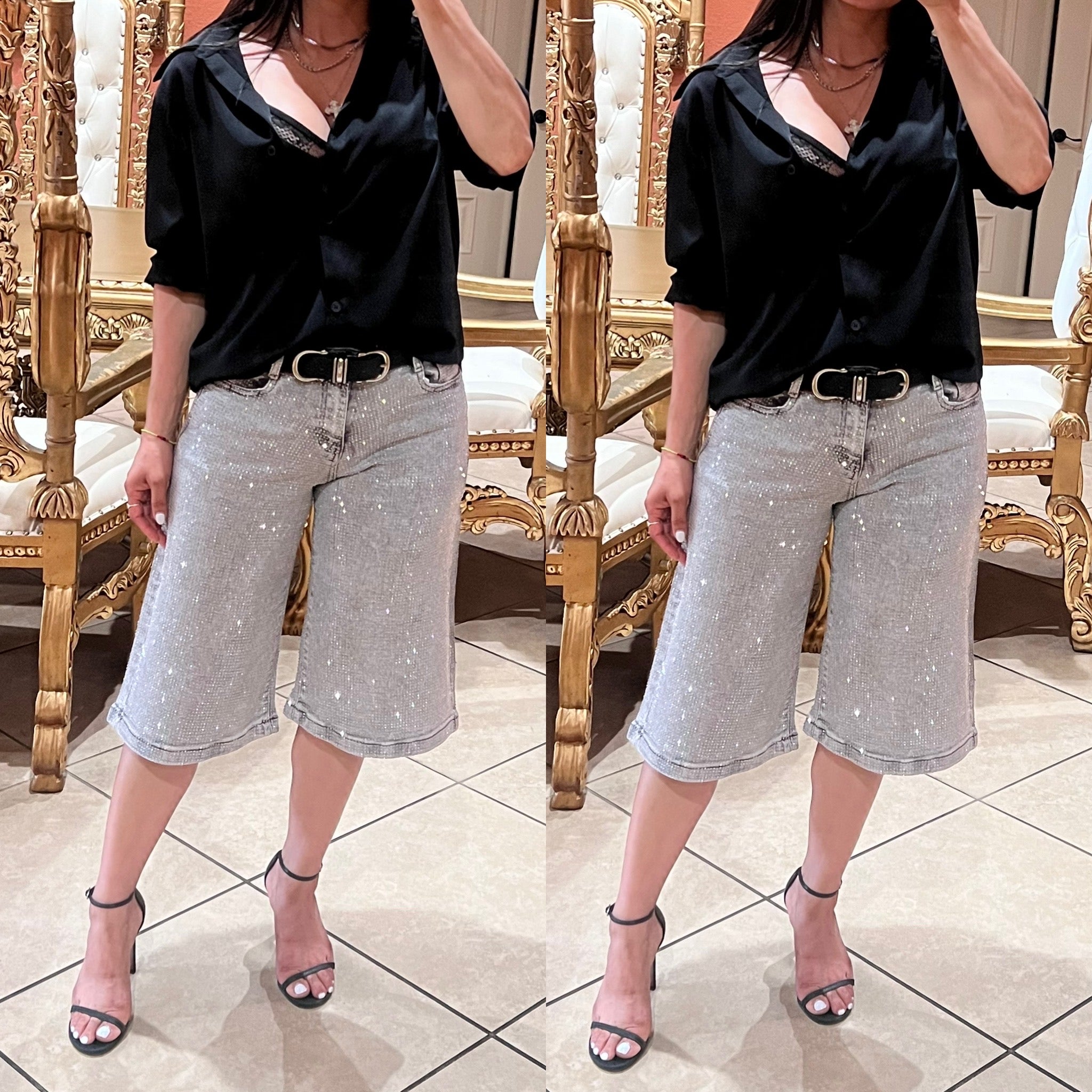 Rhinestone wide Bermuda Shorts