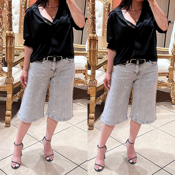 Rhinestone wide Bermuda Shorts