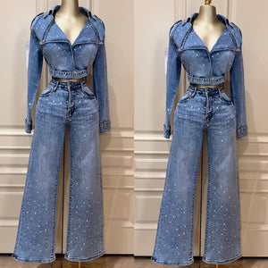 Arely Rhinestone Wide Leg Jeans