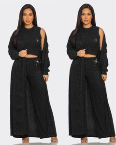 Becky 3pc Crinkle Rhinestone Set-black