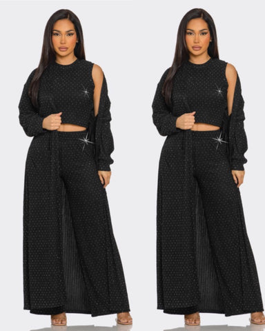 Becky 3pc Crinkle Rhinestone Set-black