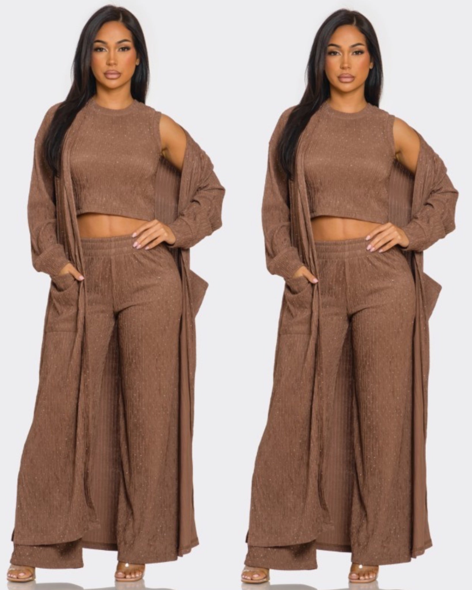 Becky 3pc Crinkle Rhinestone Set- mocha