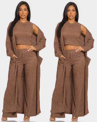 Becky 3pc Crinkle Rhinestone Set- mocha