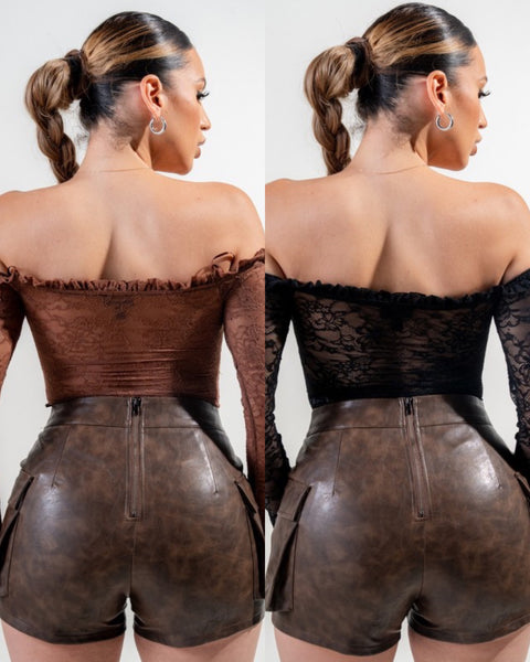 Romeo Tie-dye Faux Leather Shorts- chocolate