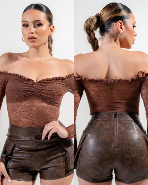 Shaira Lace Bodysuit- brown