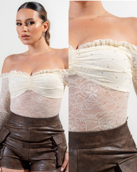 Shaira Lace Bodysuit- cream