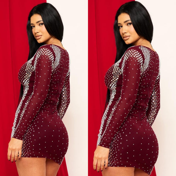 Annita Studded Dress- Maroon