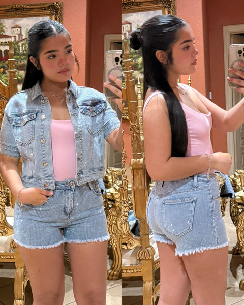 Anabel Rhinestone Shorts- blue