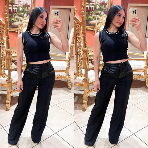 Yadira Contrast PU Waist Pants