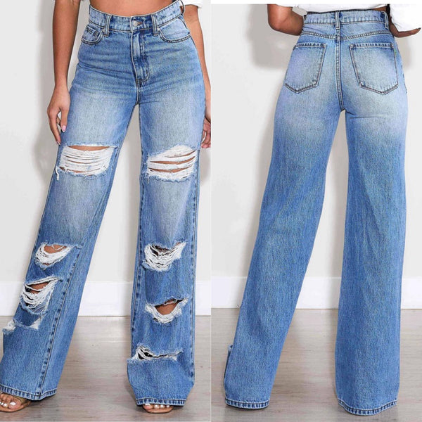 Nova Distressed Wide Leg Jeans