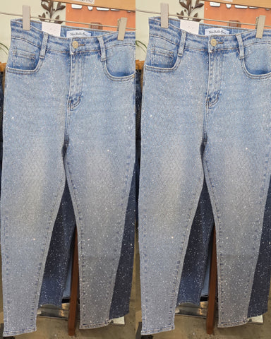 Zayra Rhinestone Skinny Jeans- light blue
