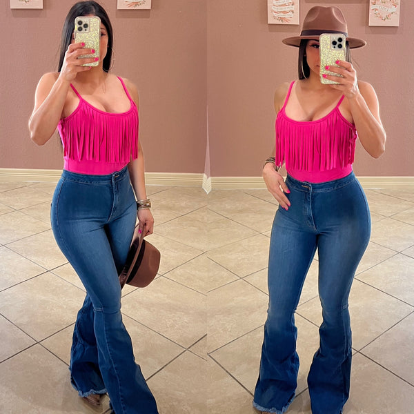 Selena Fringe Bodysuit- pink