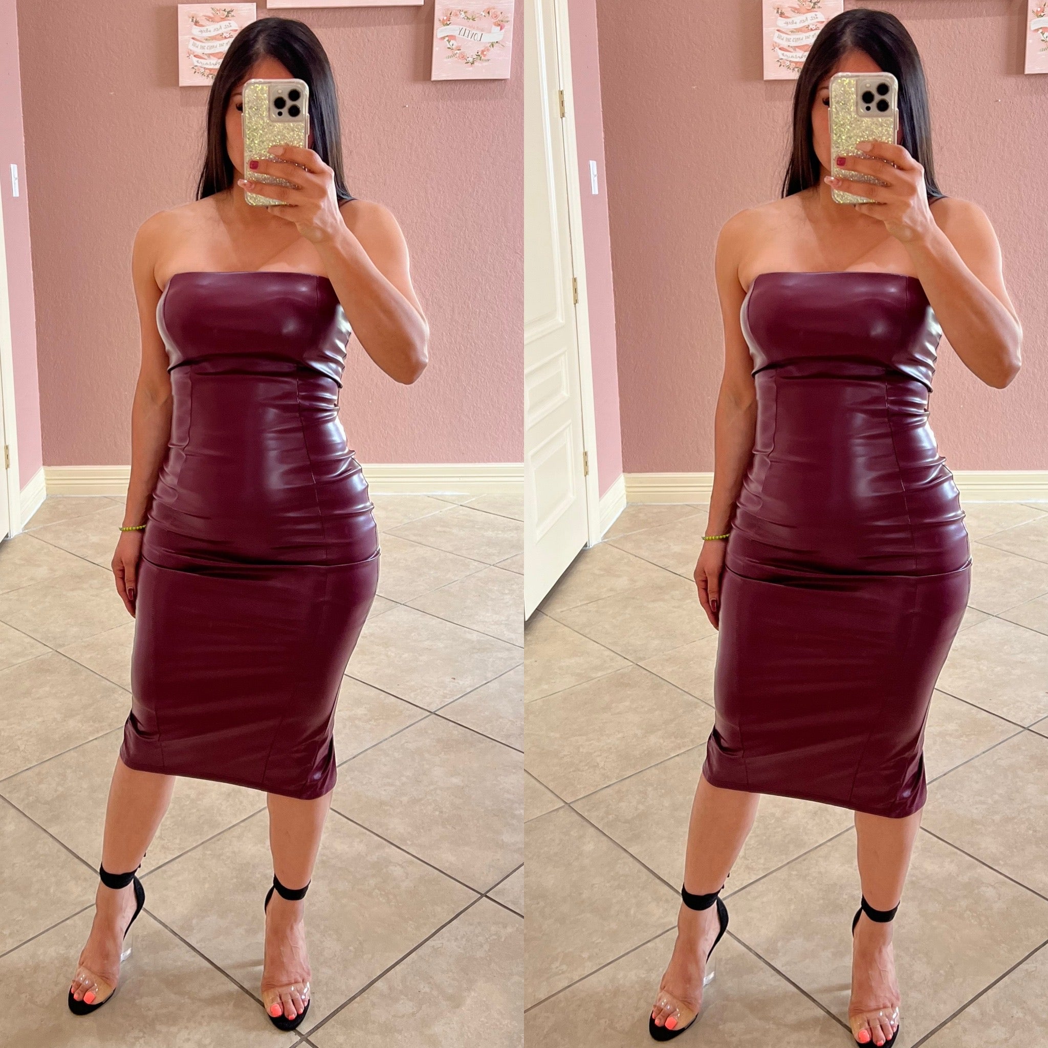 Betsy Strapless Leather Midi dress Berlin's Boutique Betsy Strapless Leather Midi dress Berlin's Boutique
